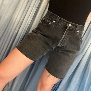 High waisted black denim shorts